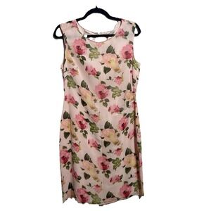 Talbots Vintage Pure Silk Sheath Dress‎ Size 12 Sleeveless Pink Floral Lined